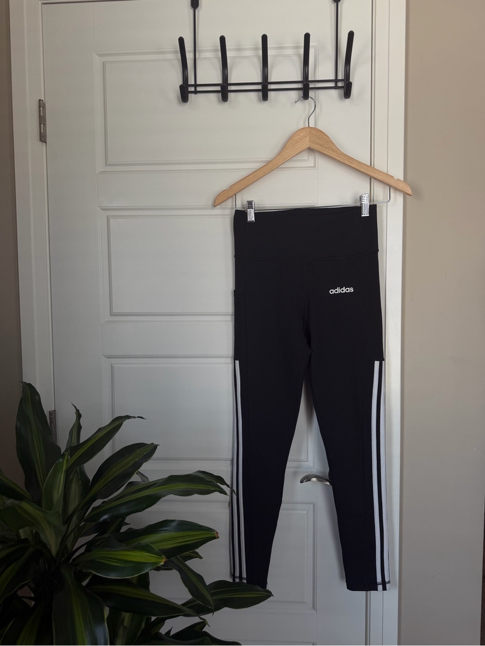 adidas Black Leggings with White Side Stripes
